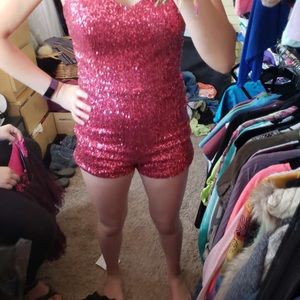 Pink sequin romper dress